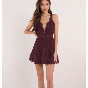 Tobi Maroon Lace Open Back Mini Dress Size S
